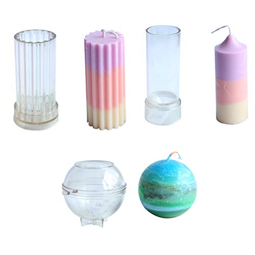 Candle Molds for Candle Making Plastic Pillar Candle Making Kit Ball Sphere Mold Large Cylinder Rib Candle Making Molds DIY Candle Making Supplies Set of 3 PCS