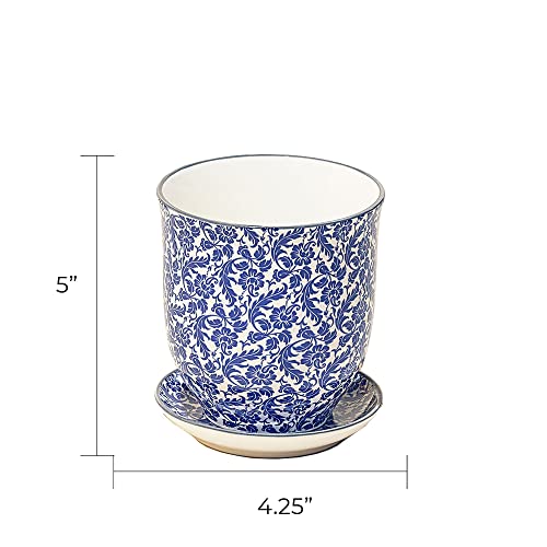 Chive ‘Liberte’ Ceramic Succulent Pots — 4.25” Cute Vintage Farmhouse Style Planters For Indoor Plants — Beautiful Home & Kitchen Decor — Blue Leaves #TOP3