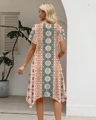 Image of COSSEN Women's 2026 Summer Midi Dress Crew Neck Short Sleeve