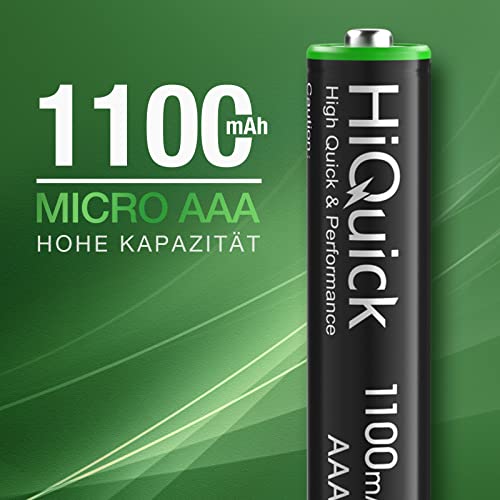 HiQuick Micro AAA Akku, NI-MH 1100mAh wiederaufladbar Batterien, geringe Selbstentladung 1.2V Akku, 8 x Micro AAA 2