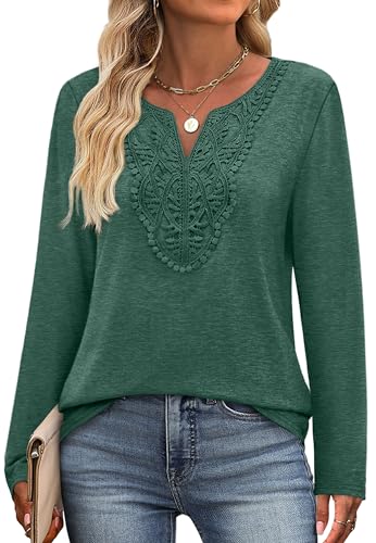 Image of XIEERDUO Boho Tops for Women Blouses Dressy Casual V Neck Long Sleeve Shirts Fall Outfits Trendy Vacation Clothes