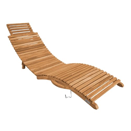 AXI Manny Chaise Longue en Bois de Teck - Pliable | Bain de Soleil Courbé avec Appui-Tête | Transat pour l'Extérieur/Le Jardin