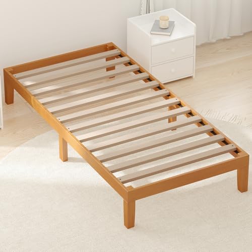 DUMOS Wood Bed Frame Twin Size, 12in Wooden Platform Bed Frame Mattress Foundation with Support...