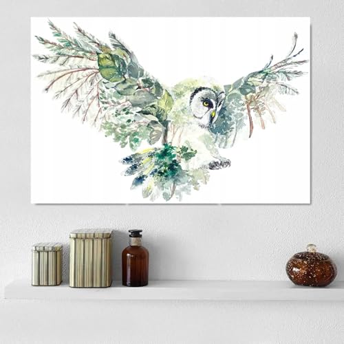 Affiches impressions art mural hibou volant et peinture aquarelle animaux 70x100 cm