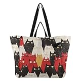 WDdZzyy Große Canvas-Tragetasche, Einkaufstasche, Einkaufstasche, Stofftasche für Herren, Reisen, Küche, Geschäft, lustige Himalaya-Katzen, Rot