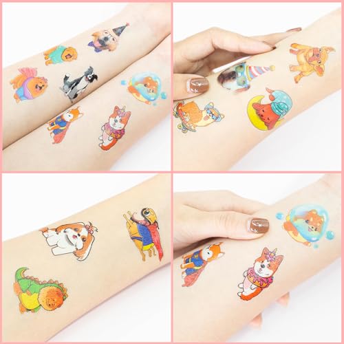 Image of 96 PCS Pre-Cut Dog Temporary Tattoos for Kids First Birthday Party Favors | Super Cute Pet Themed Supplies, Decorations, Animal Fake Tattoo Stickers School Rewards Prizes & Gifts Boys & Girls