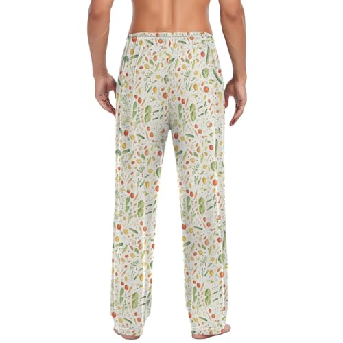 Men’s Watercolor Vegetables Pajama Pants with Pockets, Comfortable Lounge Sleep Bottoms#3162