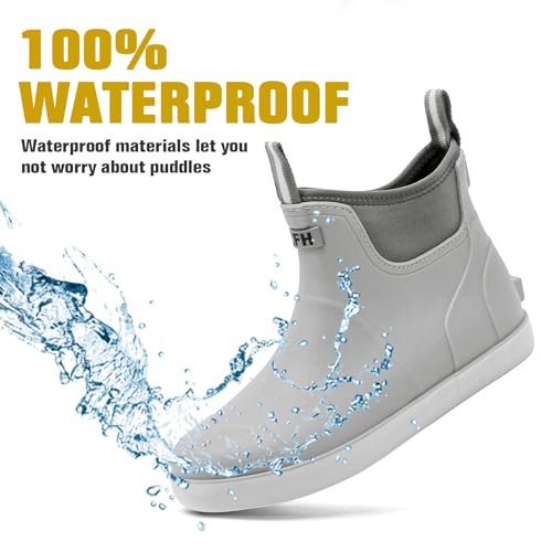 Image of Men's Deck Boots, Waterproof Non-Slip Ankle Rain Boots for Fishing