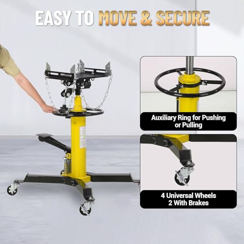 Image of GarveeTech 2-Plunger Transmission Jack, 1322 LBS (3 /5 T) Capacity 33.5 in- 69 in High Lifting Height, 2-Stage Hydraulic Telescopic Jack, Heavy Duty Floor Jack w /Foot Pedal, 360 Swivel Wheel, Yellow