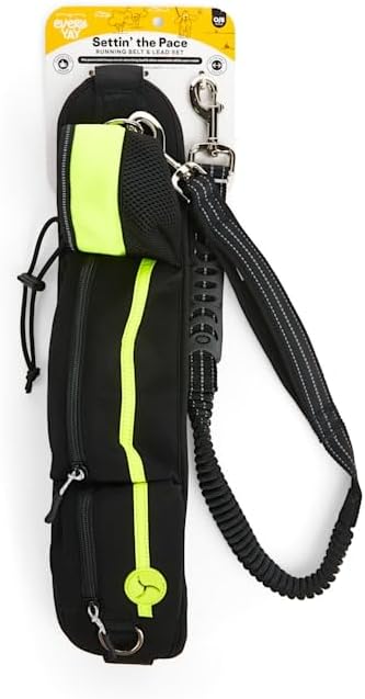 EveryYay Settin' The Pace - Juego de cinturón y correa para correr para perros, color amarillo, 34 pulgadas de largo y 1.5 pulgadas de ancho
