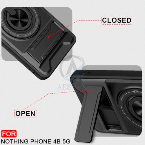 Image of AESTMO Nothing Phone 4B 5G Back Cover | Armor Camera Slider 360 Degree Rotating Finger Ring Holder Case with Bracket Stand Back Case Cover (Compatible with MagSafe Accessories) (Black)