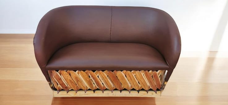 Love Seat Equipal Furniture Sofa Handmade by Equipales San Jose Red Color Mexican Furniture Traditional Style Ideal for Your Home, House, Garden, Restaurant, Hotel, Equipal