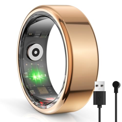 JXYQZD Smart Ring Men, Smart Ring Health Tracker, Sleep Tracker Ring, Heart Rate Monitor, IP68 Waterproof, with Android & iOS, No App Subscription, 7 Day Battery(Gold,18.1mm)