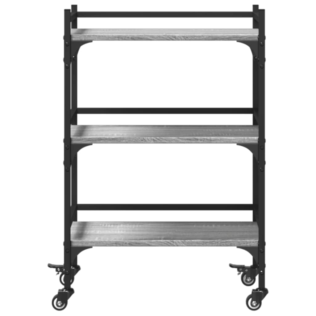 Carrello da cucina grigio Sonoma, in legno con telaio in acciaio, 50 x 35 x 75,5 cm, carrello da portata con 4 ruote e spazio portaoggetti, carrello come isola da cucina, carrello per spezie
