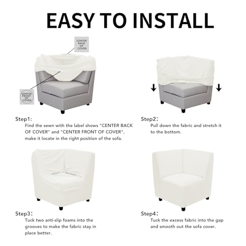 Image of Easy-Going Stretch Sectional Corner Sofa Slipcover 1-Piece Couch Sofa Cover Furniture Protector Soft with Elastic Bottom for Kids, Pet, Spandex Jacquard Fabric Cream