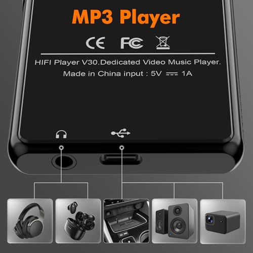 Image of 80GB MP3 Music Player with Bluetooth, 3-inch Portable MP4 Player Support All Formats Video with Built-in Speaker, FM Radio, Video, E-Book, Recording. Expandable up to 256GB, Black