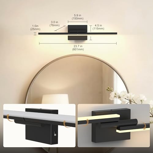 Image of L LOHAS LED 23.7-Inch Bathroom Vanity Light Bar Over Mirror, 180 Rotatable Black Modern Bathroom Light Fixtures, 3CCT Adjustable LED Vanity Lights for Living Room Wall
