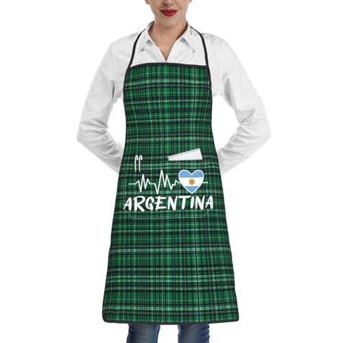 nopicsn Argentina Heartbeat Apron for cooking with Pockets Women Men Kitchen Chef Funny Aprons