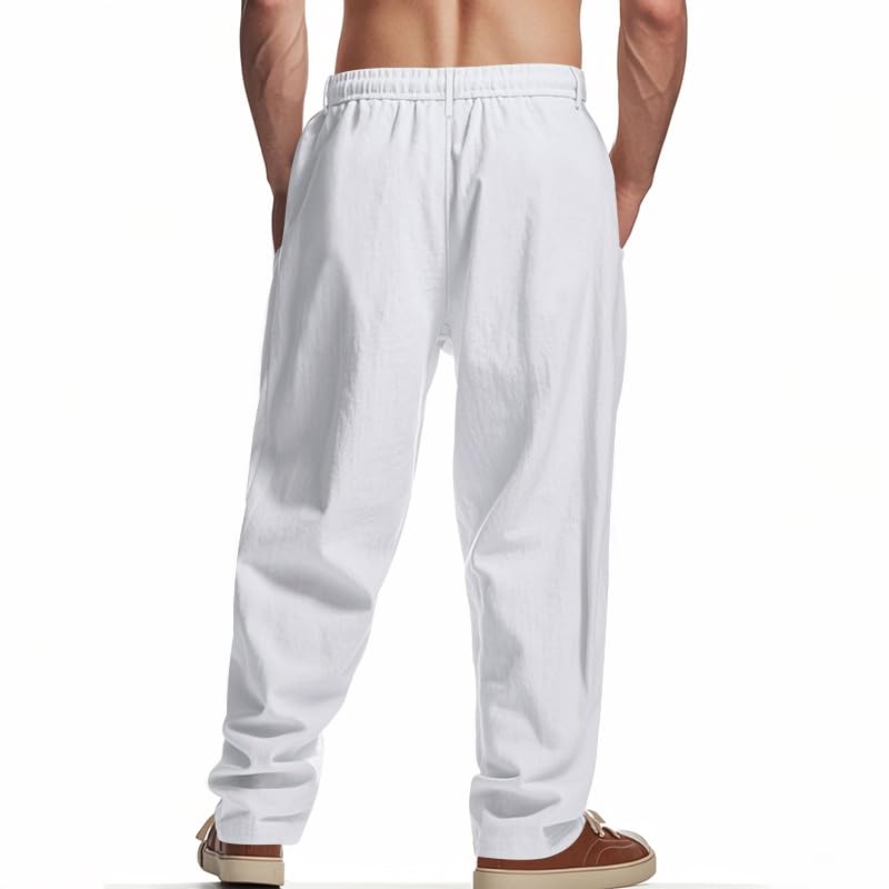 ZOCANIA Mens Pants Linen Loose Fit Casual Lounge Pants Elastic Drawstring Waist Straight Leg Lightweight Yoga Trousers4