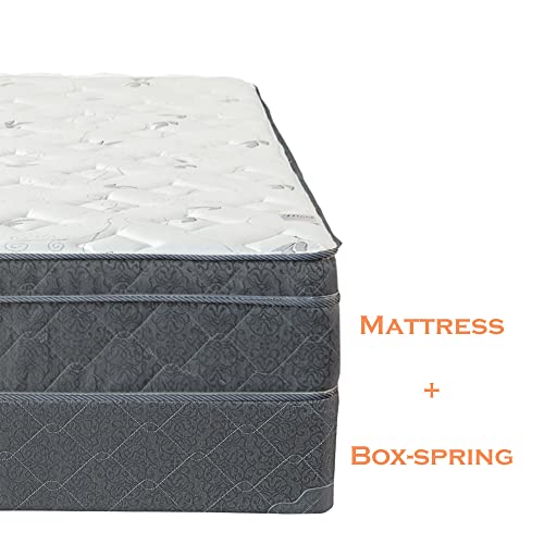 Spring Solution 13-Inch Extra Firm Foam Encased Eurotop Hybrid Mattress And 8" Wood Traditional Box Spring/Foundation Set, Queen, Black #TOP2
