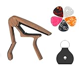 Guitar Capo, Capo for Acoustic Guitar 6 String and 12 String, with Pick Holder and 5 Picks, Metal Capo for Ukulele, Mandolin, Banjo, and other String Instruments (Rosewood)