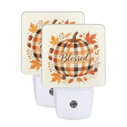 Image of Thanksgiving Leaves Pumpkin LED Plug-in Night Lamp 2-Pack for Corridors