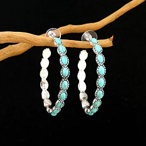 Bohemian Turquoise Geometric C Shape Drop Dangle Earrings Ethnic Hoop Colorful For Women Girls Statement Western Cowgirl Tribal Boho Jewelry-Green #TOP3