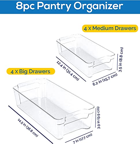 KICHLY Hochwertige Vorratsschrank Küche Organizer - Set von 8 Stauraum für Kühlschrank, Schränke, Regale, Spülbecken, Kosmetik Büromaterial, Werkzeug Organizer (Klar) – Bild 4