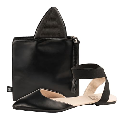 Image of Silky Toes Foldable Flats for Women | Ankle Strap Dress Shoes with Purse for Weddings, Events, & Parties