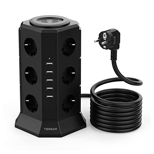 Flera uttagstorn, TESSAN 12 Vägs Grenuttagstorn, Flerkontaktstorn USB Torn, Eluttagstorn med USB för Kontor, Distributionsuttag Torn Fleruttag 2m, 12 Vägs Grenuttag 2500W