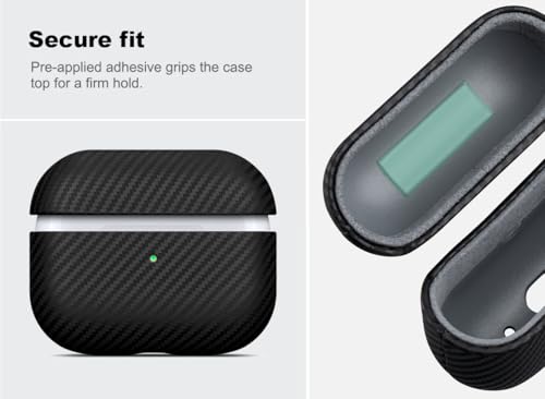 Image of Haobobro Leather Case - for AirPods Pro 3 Case Cover - Selected Skin-Friendly Leather, with Carbon Fibre Texture, Handmade Drop Protective Hard Cover for AirPods Pro 3rd Generation Earbuds - Black