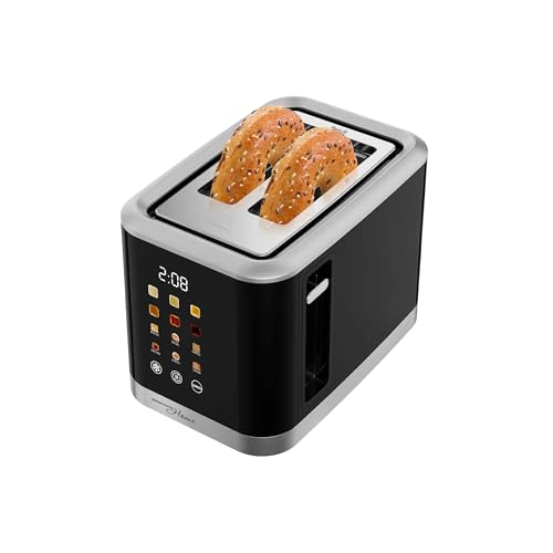 MAGNAVOX HOME, 2 Slice Smart Toaster, Touchscreen, Wide Slot for Bread, English Muffins, Croissants, and Bagels, 5 Adjustable Toast Settings, Cancel and Defrost, 6 Bread Types & Shade Settings