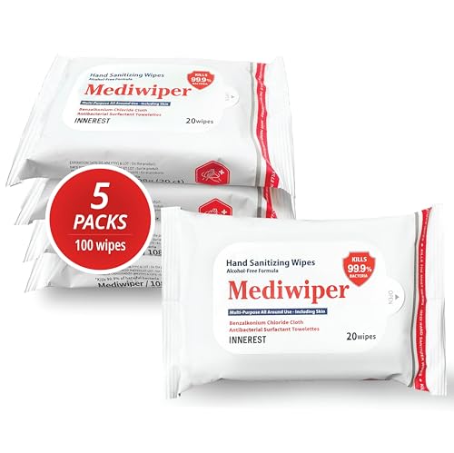 Mediwiper 20 Count Alcohol-Free Sanitizing Wipes Disinfecting Large Unscented Wet Wipes Bulk Hand Sanitizer (20 Wipes 100 Wipes (20 * 5))