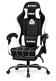 N-GEN GAMING Video Gaming Chair with Footrest High Back Ergonomic Comfortable Office Computer Desk with Lumbar Support Height Adjustable with PU Leather Recliner for Adults Women Men (White)