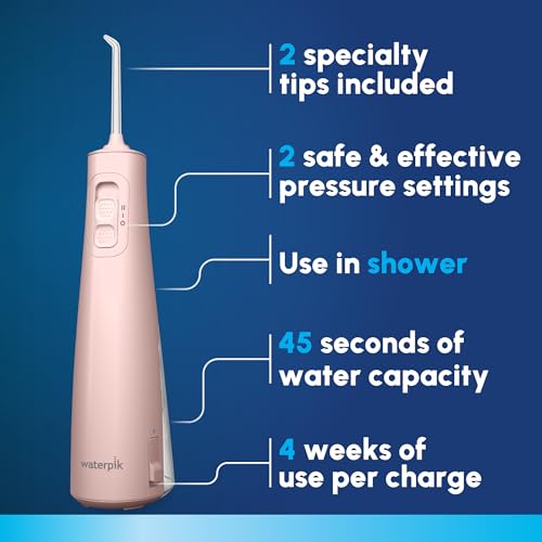 Image of Waterpik Cordless Pulse 3100 Rechargeable Portable Water Flosser for Teeth, Gums, Braces Care and Travel with 2 Flossing Tips, Waterproof for Shower Use, ADA Accepted, WF-20 Pink, Amazon Exclusive