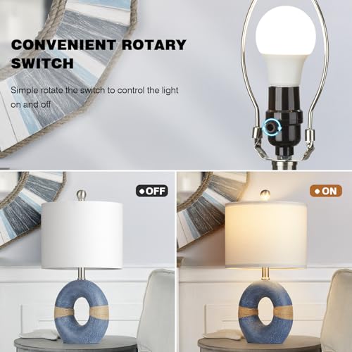 Cinkeda Coastal Blue Table Lamps for Bedroom Nightstand 18in Rattan Bedside lamp Set of 2, Small Nautical Lamps for Living Room Office (Include Bulbs) - Image 5