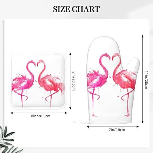 2Pcs Oven Mitts(L) And Pot Holders Sets,Ink Flamingos,Kitchen Oven Glove High Heat Resistant 500 Degree Oven Mitts And Pot Holder,Surface Safe For Baking,Cooking,Bbq #TOP2