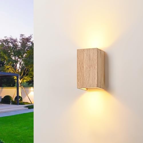 Doughelec Applique Murale LED Intérieur Bois, Éclairage Mural Applique 2x 5W GU10 remplaçable Blanc Chaud 3000K, Lampe Murale Vintage Luminaire pour...