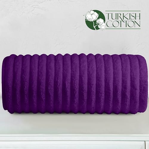 Image of Elegant Comfort 100% Turkish Cotton Corduroy Ribbed Luxury Jumbo Bath Towel Ultra Soft - 35 x 70 Inch - Luxury Spa Premium Hotel Quality Highly Absorbent and Quick Dry Large Bath Towel, Purple
