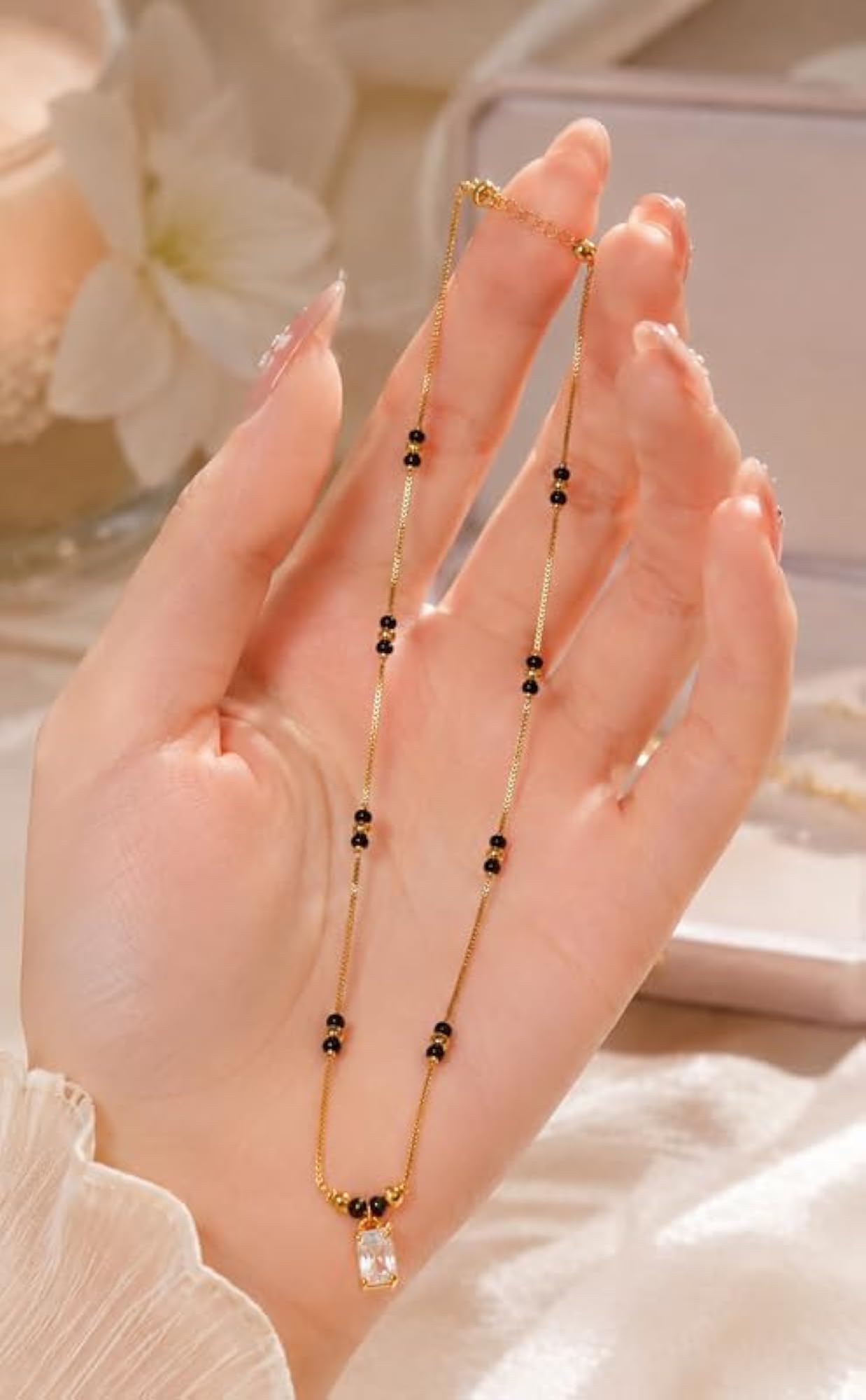 Rectangular Pendant Black Bead Mangalsutra for Women