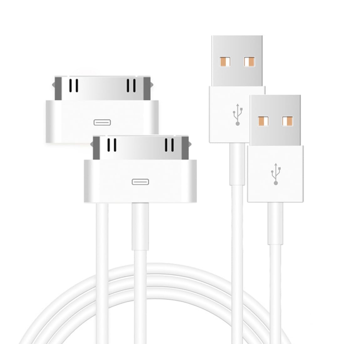 Powxer 2-Pack 30-Pin Charger Cable Compatible for Old iPhone 4 4S 3G 3GS, iPad 1 2 3, iPod Touch, iPod Nano USB Fast Charge & Sync Charging Cord