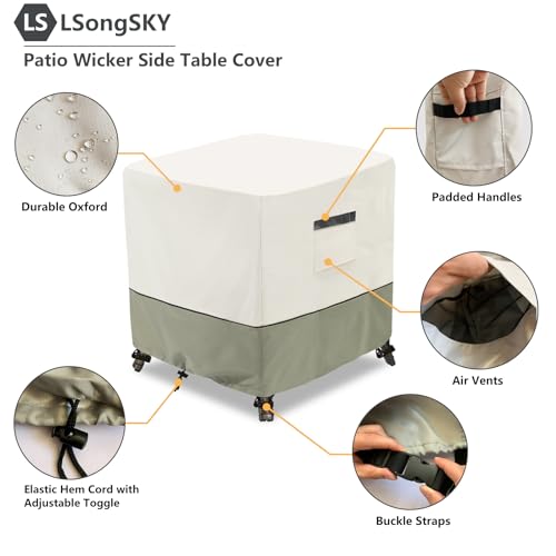 LSongSKY Patio Wicker Side Table Cover,Waterproof Square Patio Small Side Table Cover,Suitable for 3-Piece Outdoor Wicker Patio Bistro Set Side Table,22W x 22D x 18H inch. by LSongSKY - Image 3