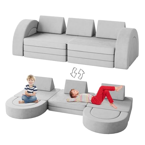Pipleo Kids Couch Toddler Couch Kids Sofa Couch with Spherical Module and Tunnel Elements, Toddler Sofa Kids Fold Out Couch for Playroom Bedroom, Creative Baby Couch Kids Foam 13-Pack (Grey)