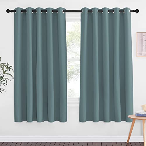 NICETOWN Blackout Greyish Blue Curtain for Living Room - Solid Thermal Insulated Grommet Light Blocking Window Treatment Sound Dampening for Bedroom/Doorway (1 Panel, W66 x L66)