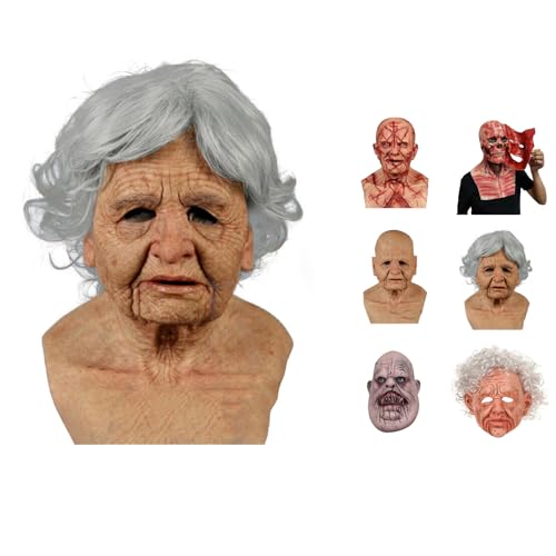 Máscara de Halloween para mujer, máscaras realistas de látex, terror, terror, festival, carnaval espeluznante, cosplay, props, máscara completa, decoración para mujer y hombre, disfraz de abuela