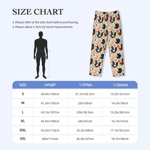 Mens Pajama Pants - Rooster And Eggs Print Soft Sleep Lounge Pants For Men, Casual Pj Bottoms With Pockets3