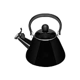 Le Creuset Kone Wasserkessel mit Pfeife, Emaillierter Stahl, 1,6 L, Schwarz glänzend, 40101021400000