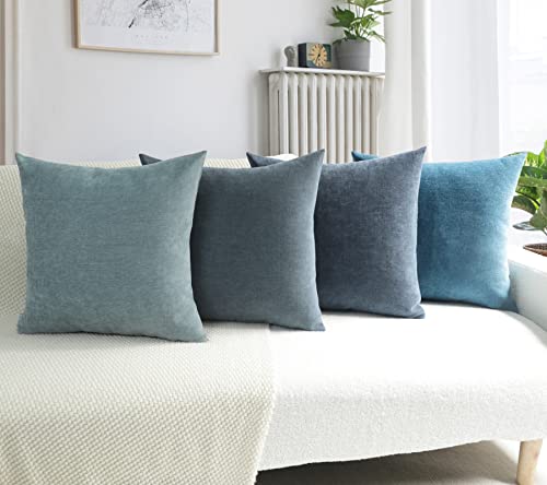 Jiantkj Decorative Throw Pillow Covers 18X18, Set Of 4 Soft Chenille Throw Pillowcases Square Pillow Covers Home Decor For Couch Sofa Bed Living Room, Pillow Inserts Not Included(Blue) #TOP30
