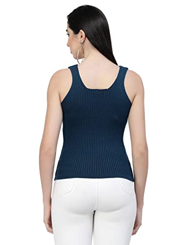 Image of Kalt Women Knitted, Ribbed Cotton Fitted Sleeveless V-Neck Cami Tank Top for Women Stylish