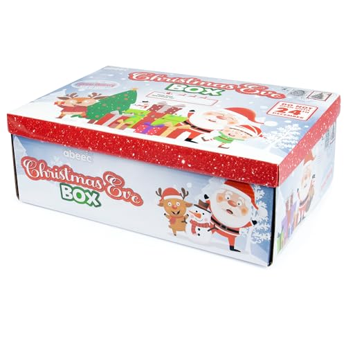 abeec Christmas Eve Box – Festive Santa & Reindeer Design for Kids – Flat Pack Gift Hamper Box for Stocking Fillers & Christmas Eve Surprises